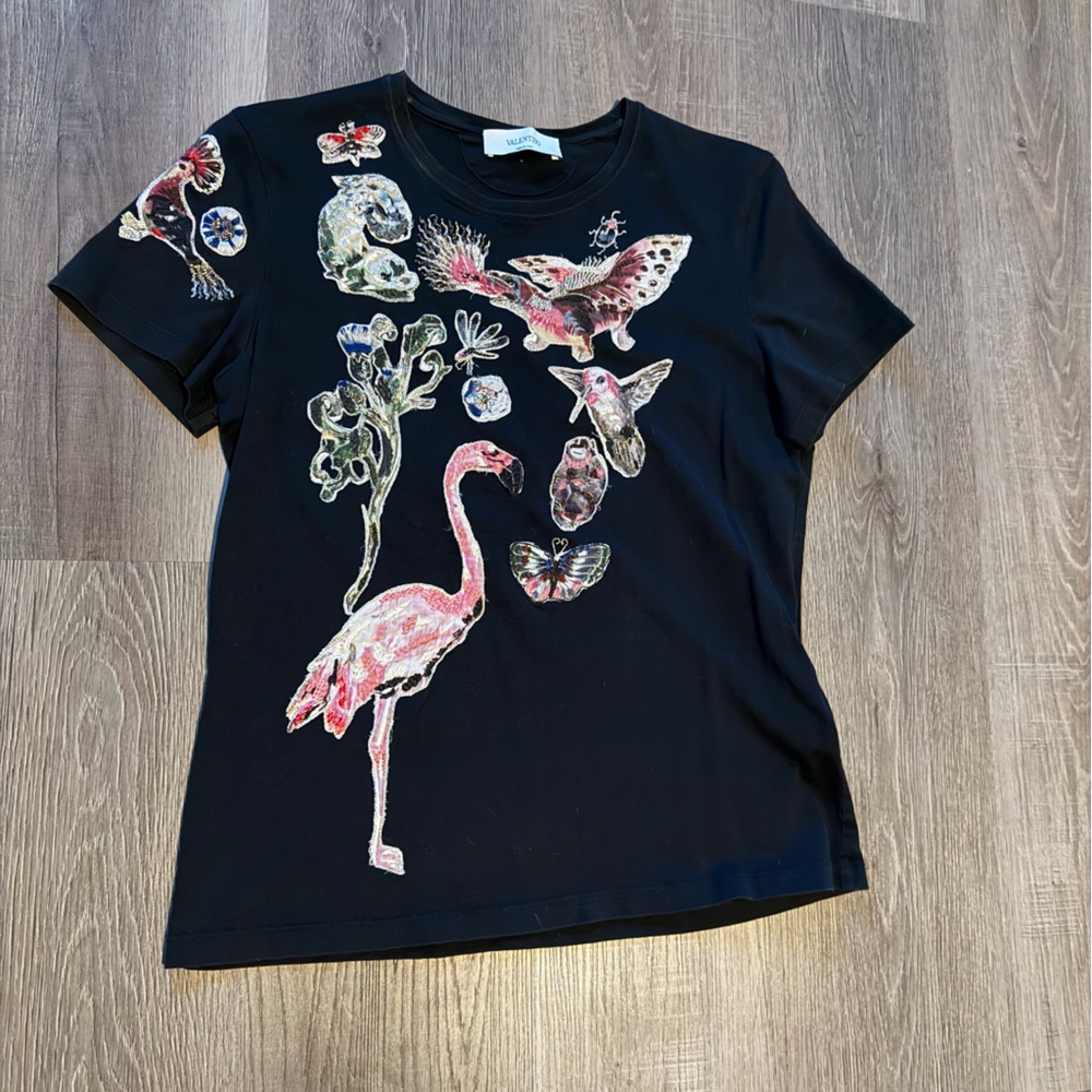 Valentino Black Top with Vibrant Floral Embroidery